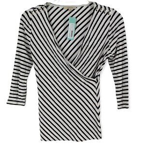 41 Hawthorne Striped Braedy Cross Front Top XS Black White